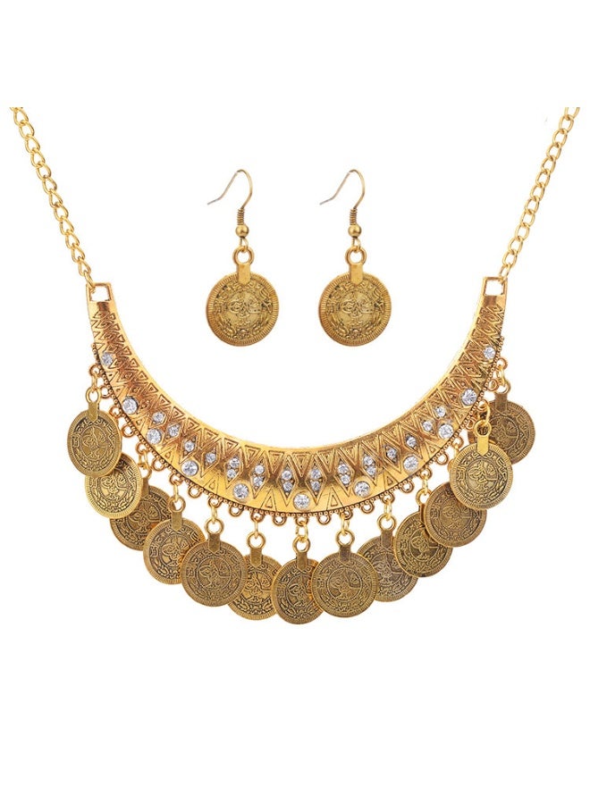 NIBEMINENT Fashionable Metal Minimalist Coin Necklace and Earring Set