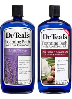 Dr Teals Foaming Bath Variety Gift Set 2 Pack 34oz Ea  Soothe  Sleep Lavender Moisturizing Shea Butter  Almond Oil  Essential Oils Blended with Pure Epsom Salt Ease Pain  Relieve Stress