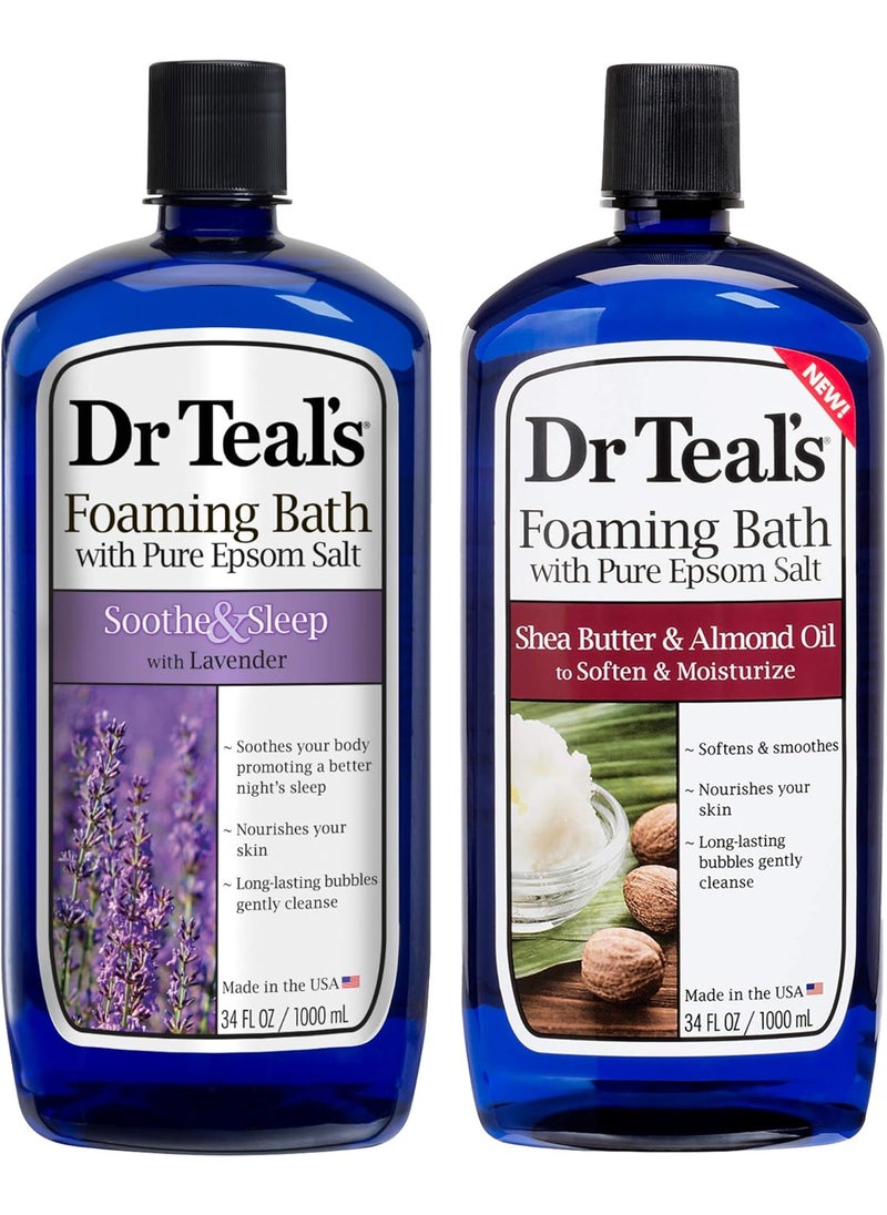 Dr Teal's - Dr Teals Foaming Bath Variety Gift Set 2 Pack 34oz Ea  Soothe  Sleep Lavender Moisturizing Shea Butter  Almond Oil  Essential Oils Blended with Pure Epsom Salt Ease Pain  Relieve Stress - Image 1