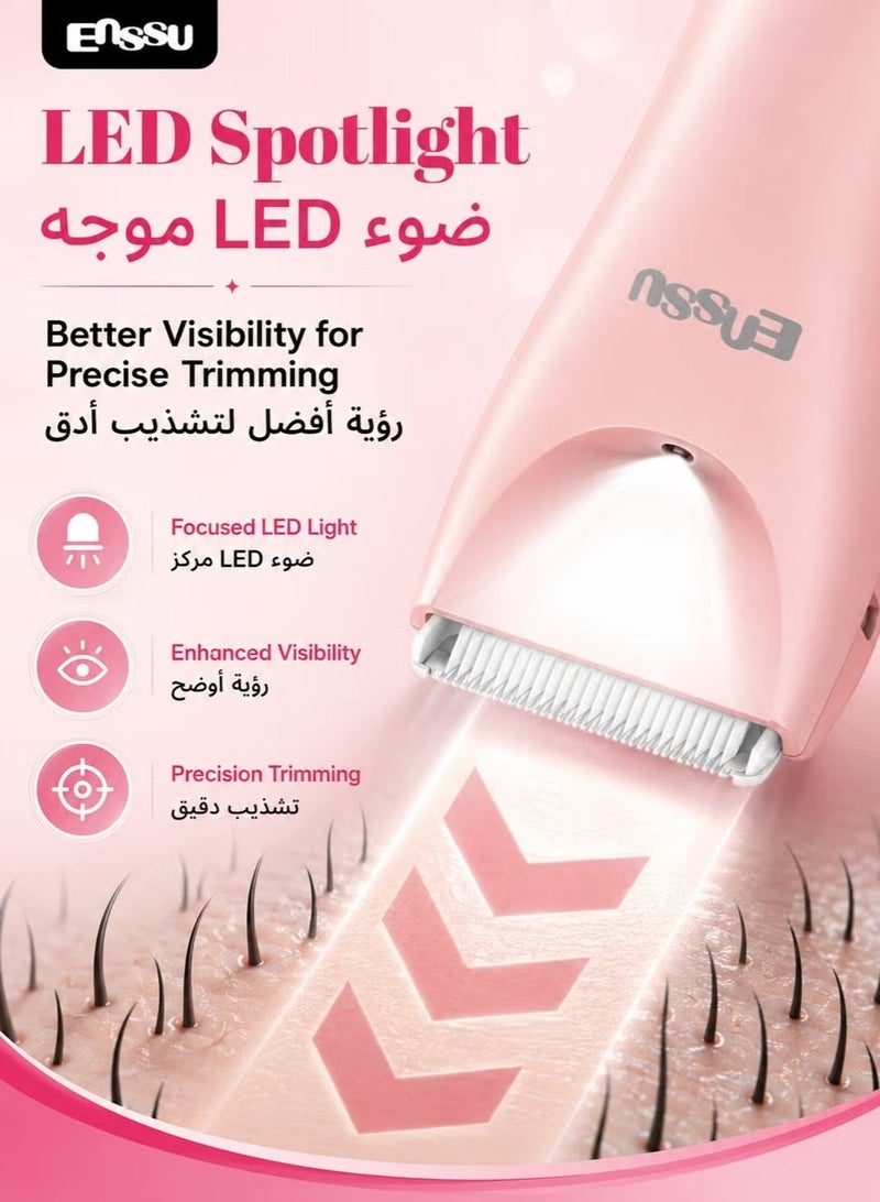 ENSSU Electric Bikini Trimmer for Women - 2 in 1 Pubic Hair Trimmer IPX7 Waterproof, Razors for Women with LED Light & USB Charge, Painless Electric Shaver with Ceramic Blade for Bikini Legs Arm Underarm - Image 5