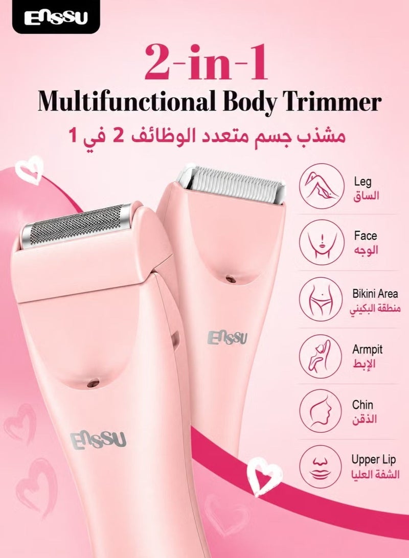 ENSSU Electric Bikini Trimmer for Women - 2 in 1 Pubic Hair Trimmer IPX7 Waterproof, Razors for Women with LED Light & USB Charge, Painless Electric Shaver with Ceramic Blade for Bikini Legs Arm Underarm - Image 2