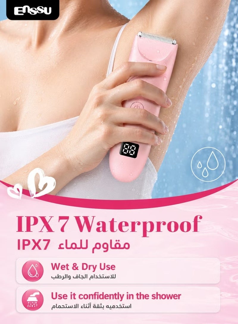 ENSSU Electric Bikini Trimmer for Women - 2 in 1 Pubic Hair Trimmer IPX7 Waterproof, Razors for Women with LED Light & USB Charge, Painless Electric Shaver with Ceramic Blade for Bikini Legs Arm Underarm - Image 4