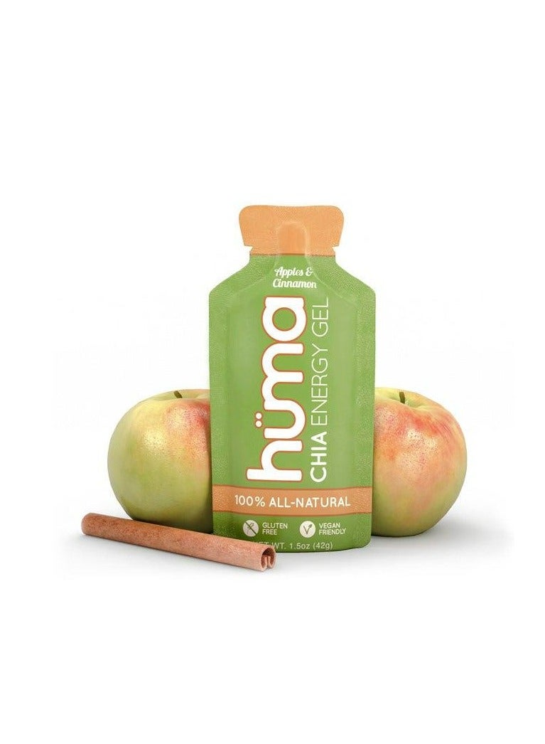Huma Energy Gel Apple and Cinnamon 9 count X 42g 22gr Carbs 105mg Sodium 100% All Natural Vegan Gluten Free Caffeine Free No Stomach Problems Great Taste Easy Digestion - Pack of 9 - Image 1