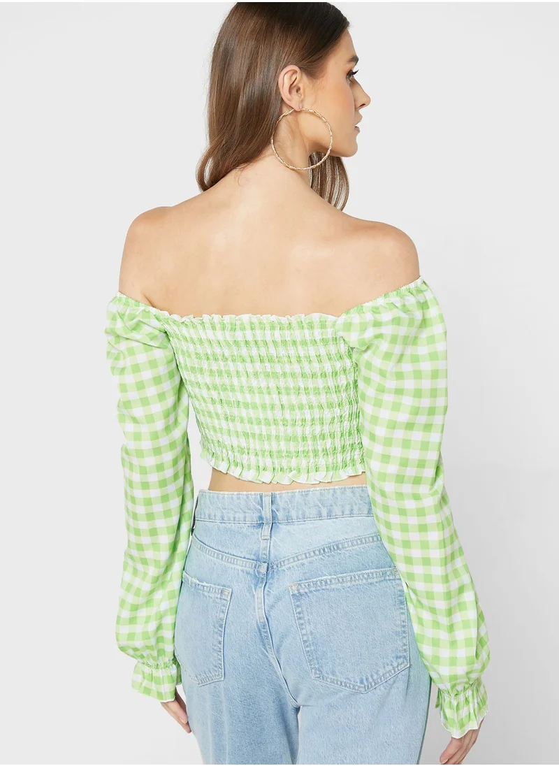 boohoo Bardot Printed Crop Top