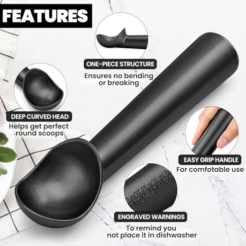 CUNSENR 7 inch Ice Cream Scoop - One-Piece Nonstick Aluminum Ice Cream Scooper - Professional Metal Ice Cream Spoon - Durable, Easy to Use & Clean - Lightweight Cookie Spoon - Scoop Ice Cream (Black) - Image 4