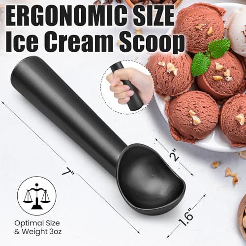 CUNSENR 7 inch Ice Cream Scoop - One-Piece Nonstick Aluminum Ice Cream Scooper - Professional Metal Ice Cream Spoon - Durable, Easy to Use & Clean - Lightweight Cookie Spoon - Scoop Ice Cream (Black) - Image 2