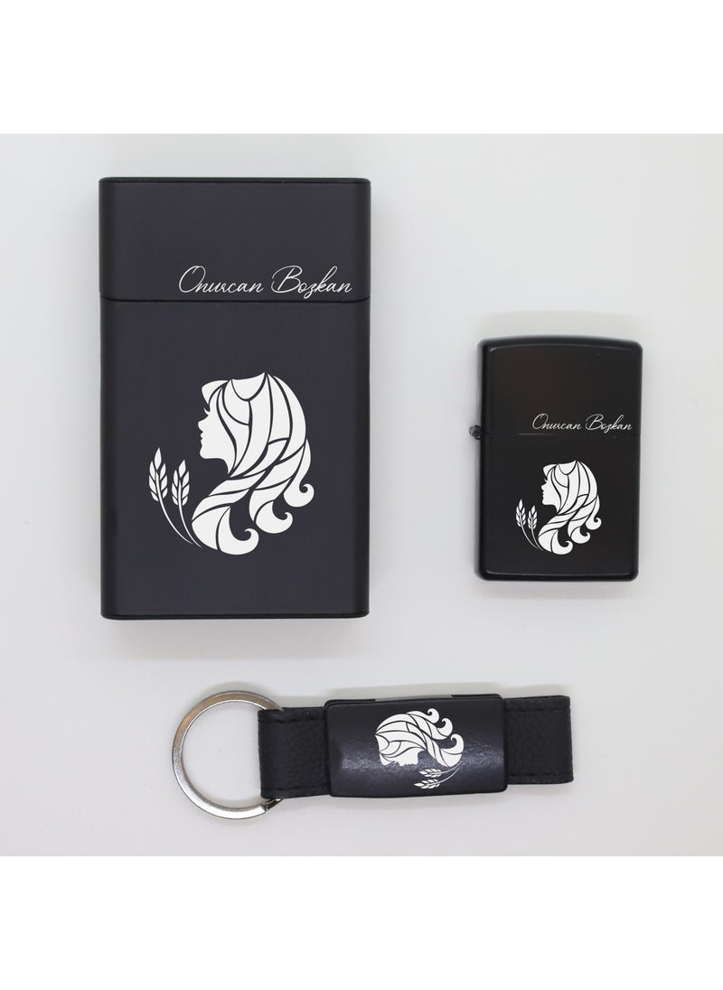 Ada Lazer - Personalized Virgo Metal Cigarette Box, Zippo Lighter and Keychain Set - Image 1