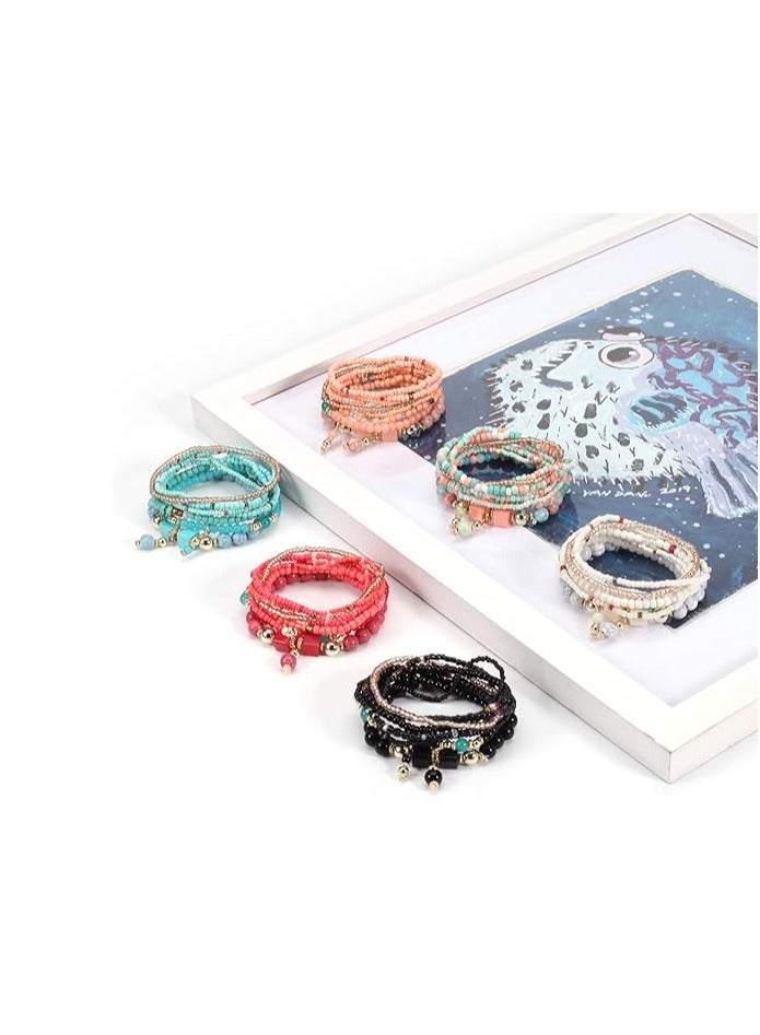 GUDOO Bohemian Boho Stackable Bracelets for Women Set, Girls Stretch Multilayer Stack Beads Colorful Beaded Charm Bracelets Girl Handmade Jewelry - Image 2