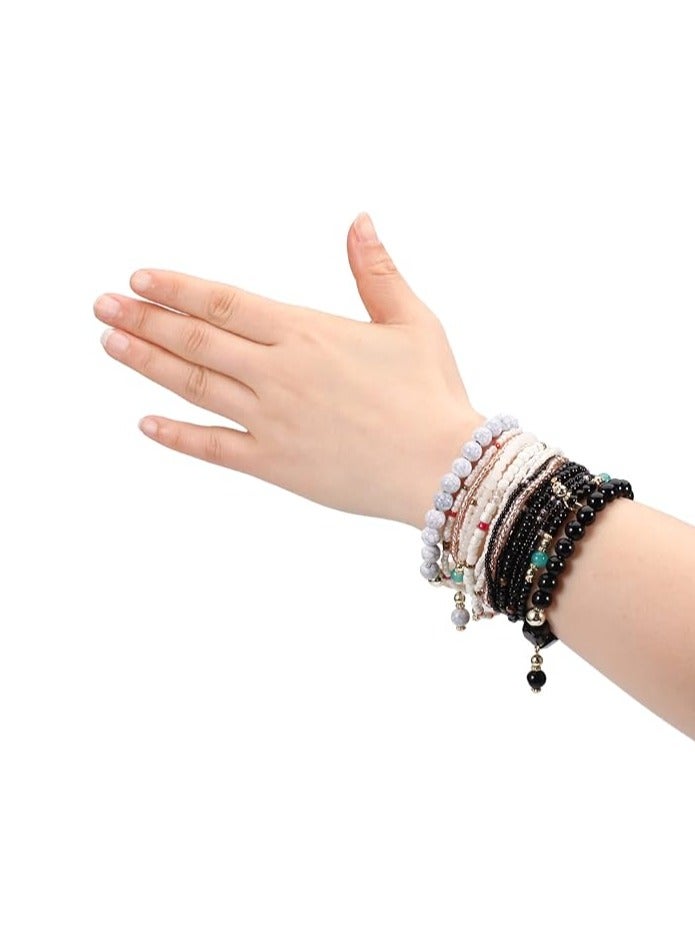 GUDOO Bohemian Boho Stackable Bracelets for Women Set, Girls Stretch Multilayer Stack Beads Colorful Beaded Charm Bracelets Girl Handmade Jewelry - Image 3