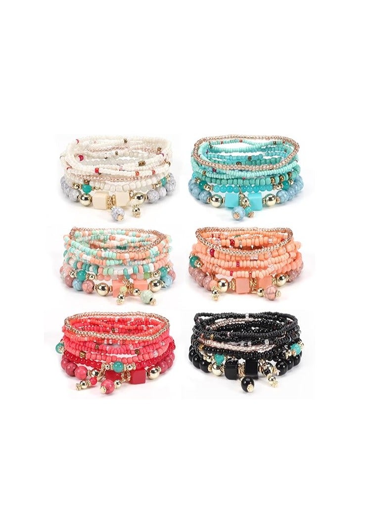 GUDOO Bohemian Boho Stackable Bracelets for Women Set, Girls Stretch Multilayer Stack Beads Colorful Beaded Charm Bracelets Girl Handmade Jewelry - Image 1