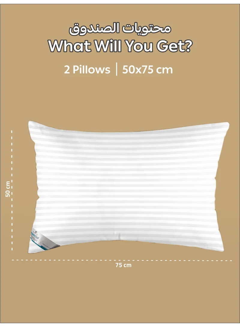 Donetella Pillow 1000 Gram Striped Pattern Size 50X75 cm-Pack Of 2 - Soft Brushed Microfiber Top- Luxury Down Alternative Filling,  Anti Allergy Bed Pillows, White (وسادة)