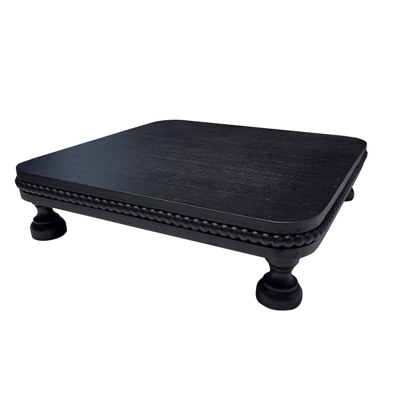 dwellington Farmhouse Display Wood Riser, 12" Decorative Black Beaded Pedestal Stand, Square Tiered Tray Decor for Kitcher Decor, Countertop - Image 3