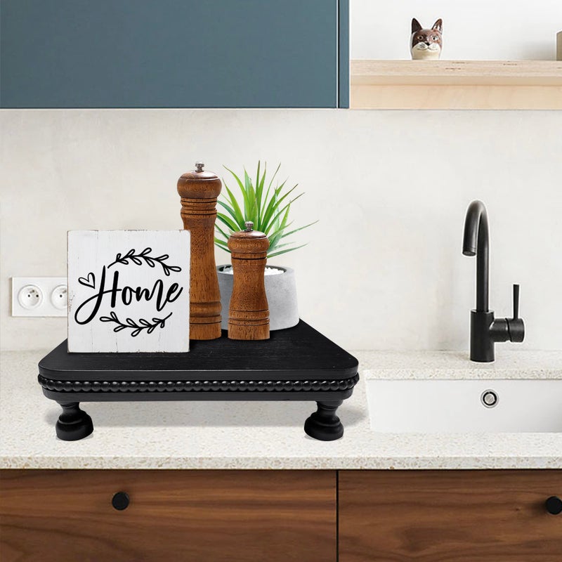 dwellington Farmhouse Display Wood Riser, 12" Decorative Black Beaded Pedestal Stand, Square Tiered Tray Decor for Kitcher Decor, Countertop - Image 5