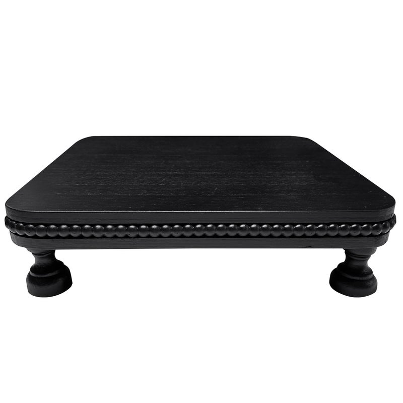 dwellington Farmhouse Display Wood Riser, 12" Decorative Black Beaded Pedestal Stand, Square Tiered Tray Decor for Kitcher Decor, Countertop - Image 1