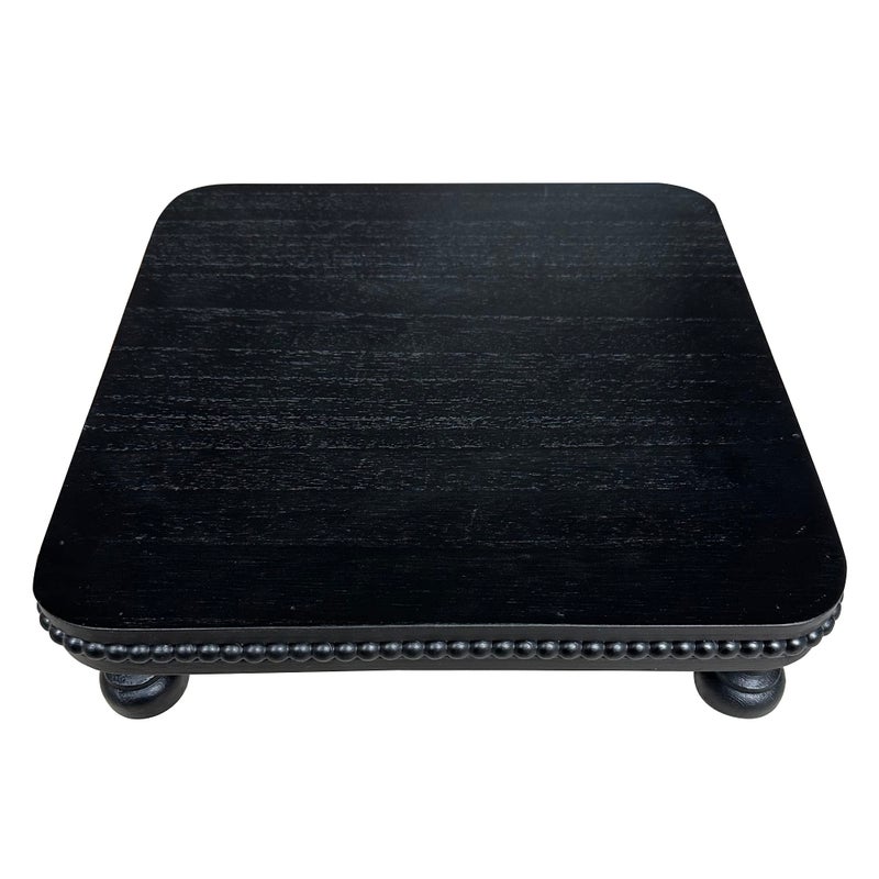 dwellington Farmhouse Display Wood Riser, 12" Decorative Black Beaded Pedestal Stand, Square Tiered Tray Decor for Kitcher Decor, Countertop - Image 2
