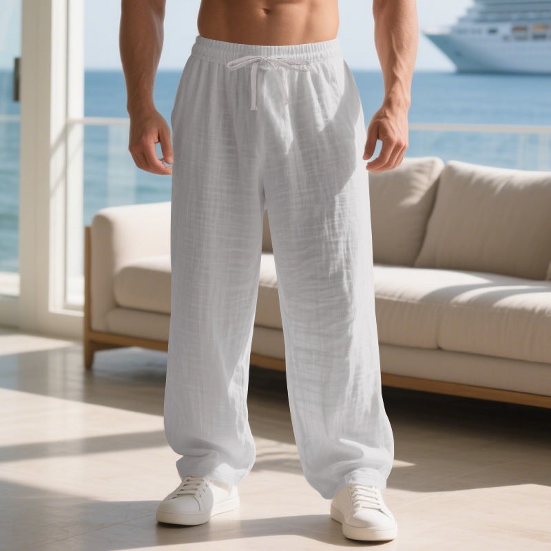Cross-Border Autumn 16-Color -Style Linen Pants for Men, Simple Home Wear, Beach Sports Men''s Straight-Leg Pants - Image 1