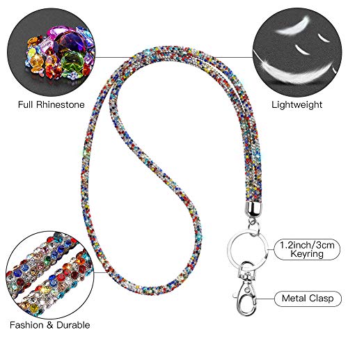 Soleebee Rhinestone Office Lanyard, 31.5'' Bling Neck Lanyard with Metal Clasp & Keyring, Crystal Lanyard for Women, ID Card, Keys Strap (Colorful) - Image 2