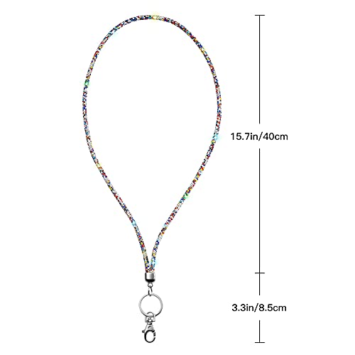 Soleebee Rhinestone Office Lanyard, 31.5'' Bling Neck Lanyard with Metal Clasp & Keyring, Crystal Lanyard for Women, ID Card, Keys Strap (Colorful) - Image 3