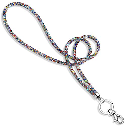 Soleebee Rhinestone Office Lanyard, 31.5'' Bling Neck Lanyard with Metal Clasp & Keyring, Crystal Lanyard for Women, ID Card, Keys Strap (Colorful) - Image 1