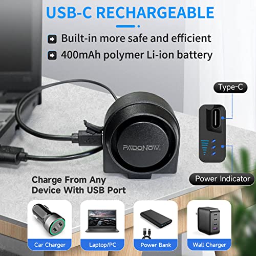 PADONOW Wireless Remote Bike Alarm: 115dB Super Loud Bicycle Vibration Motion Sensor Siren Anti Theft Security System Motorcycle Alarm Waterproof USB-C Rechargeable Multipurpose Vehicle Alert Device - Image 4