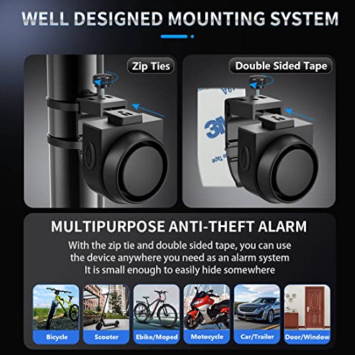 PADONOW Wireless Remote Bike Alarm: 115dB Super Loud Bicycle Vibration Motion Sensor Siren Anti Theft Security System Motorcycle Alarm Waterproof USB-C Rechargeable Multipurpose Vehicle Alert Device - Image 5