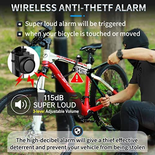 PADONOW Wireless Remote Bike Alarm: 115dB Super Loud Bicycle Vibration Motion Sensor Siren Anti Theft Security System Motorcycle Alarm Waterproof USB-C Rechargeable Multipurpose Vehicle Alert Device - Image 2