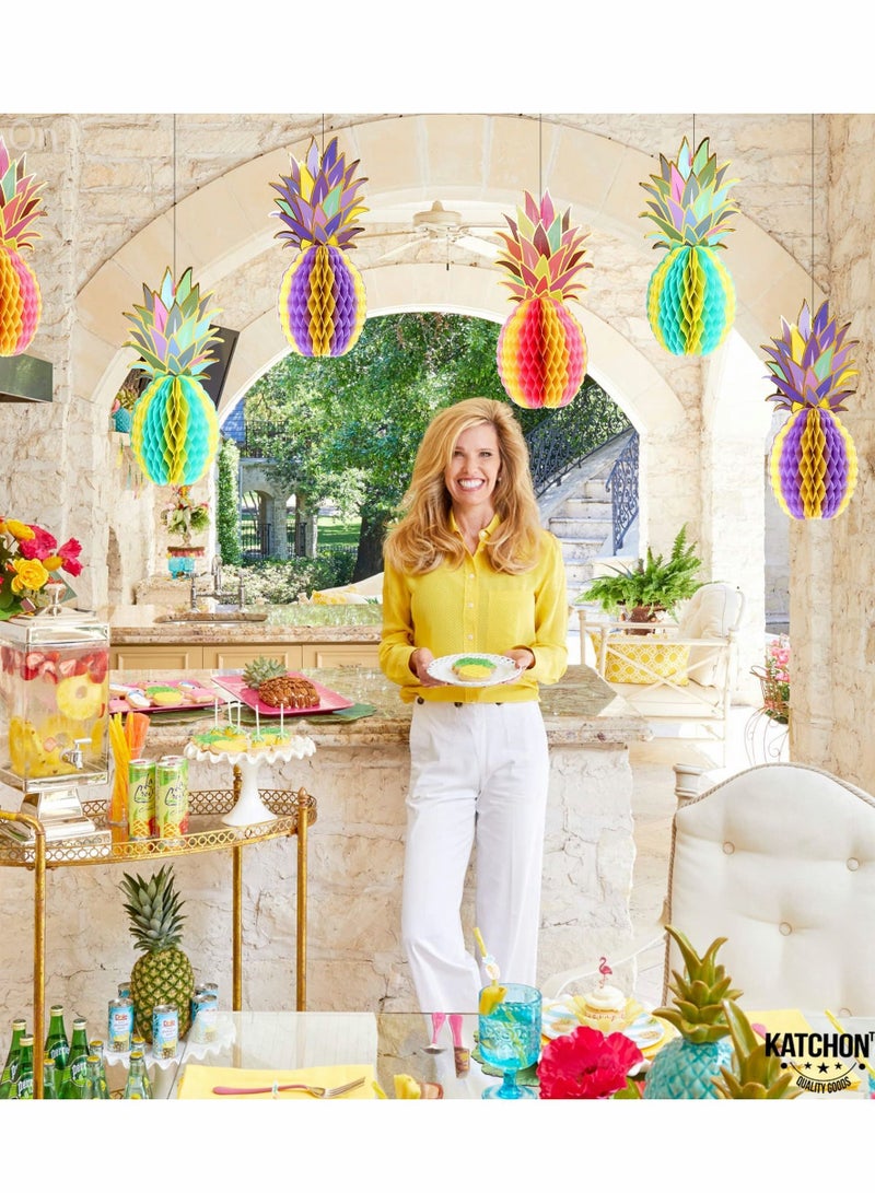 Excefore قرص العسل الأناناس لتزيين الحفلات، 6 قطع 12 بوصة زينة جدارية من ورق الأنسجة الملون لجدول الحفلات الإستوائية هاواي لو أو لوازم الزفاف ديكور المنزل - Image 3