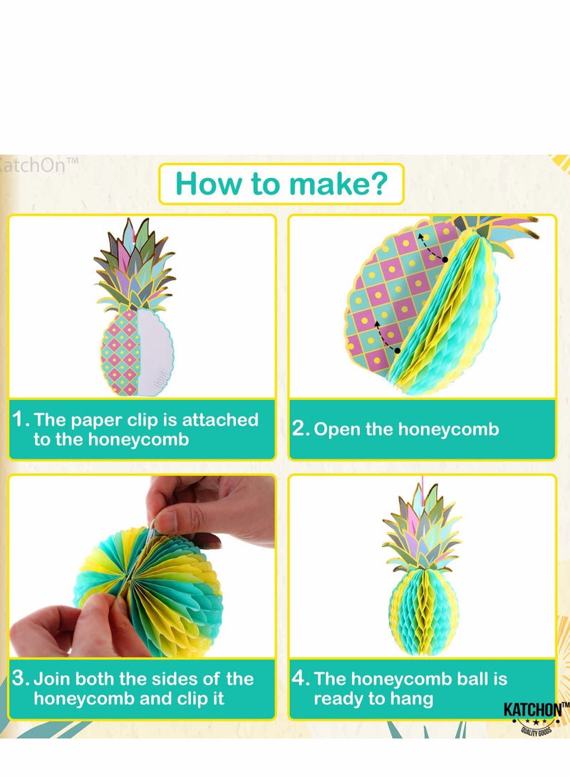 Excefore قرص العسل الأناناس لتزيين الحفلات، 6 قطع 12 بوصة زينة جدارية من ورق الأنسجة الملون لجدول الحفلات الإستوائية هاواي لو أو لوازم الزفاف ديكور المنزل - Image 4