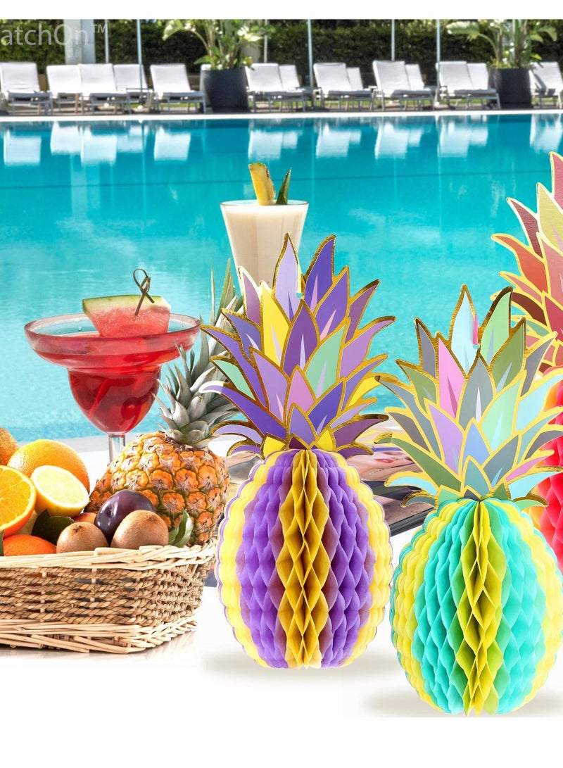 Excefore قرص العسل الأناناس لتزيين الحفلات، 6 قطع 12 بوصة زينة جدارية من ورق الأنسجة الملون لجدول الحفلات الإستوائية هاواي لو أو لوازم الزفاف ديكور المنزل - Image 2