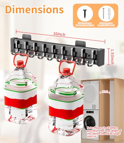 PrimZooty Pull Out Broom Holder With 9 Adjustable Sliding Hook, Multifunctional Slide Broom And Mop Storage/Organizer Garage Organization Hooks, for Closet Laundry - 16.14inch/41cm - Image 5
