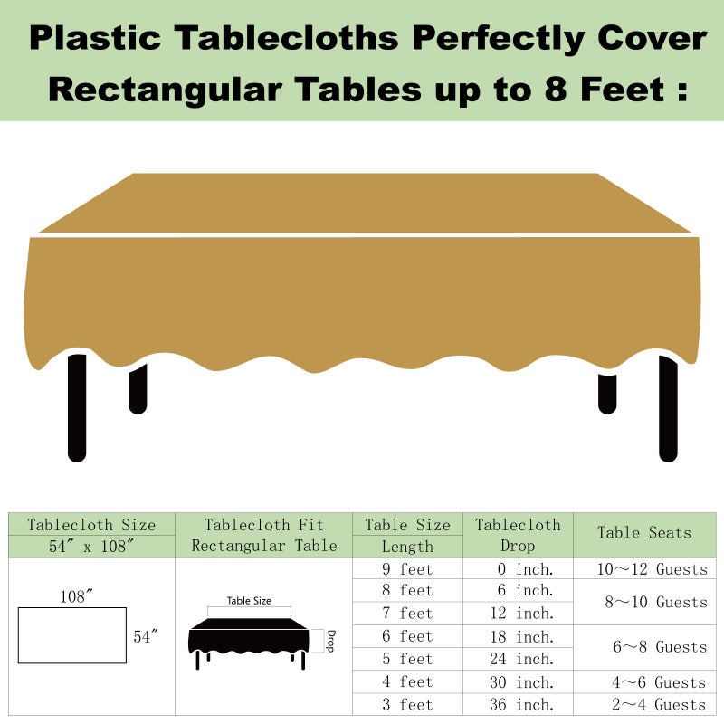 rebdng Plastic Gold Tablecloths 3 Pack Disposable Table Covers 54 x 108 Inch Golden Table Cloths for Fall Parties Harvest Graduations Anniversary Thanksgivings Weddings  Fits 6 to 8 Foot Rectangle Tables - Image 5