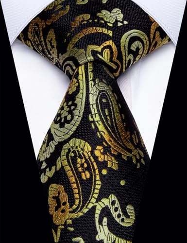 YourTies Gold Black Ties for Men Silk Paisley Men's Necktie Woven Jacquard Formal Business Party Wedding Designer - Image 2