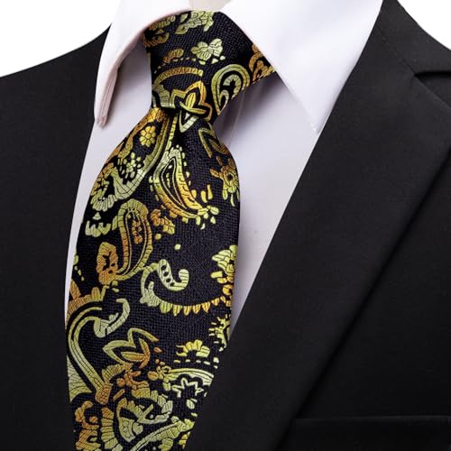 YourTies Gold Black Ties for Men Silk Paisley Men's Necktie Woven Jacquard Formal Business Party Wedding Designer - Image 4