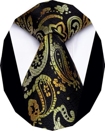 YourTies Gold Black Ties for Men Silk Paisley Men's Necktie Woven Jacquard Formal Business Party Wedding Designer - Image 1