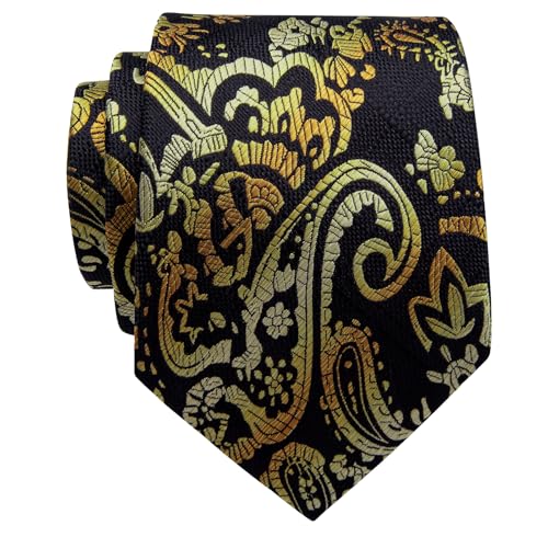 YourTies Gold Black Ties for Men Silk Paisley Men's Necktie Woven Jacquard Formal Business Party Wedding Designer - Image 5