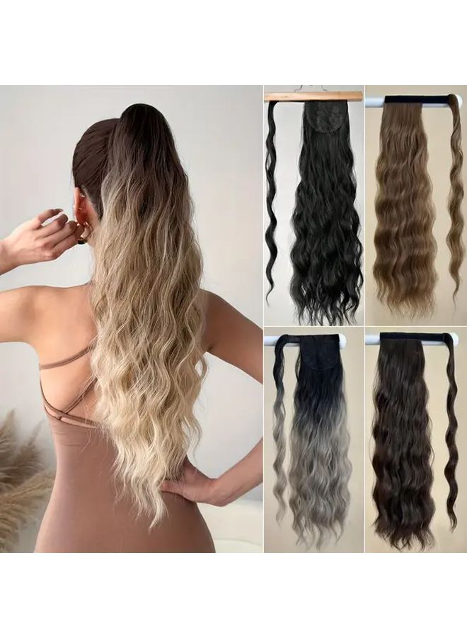 24 بوصة طويلة امتدادات ذيل حصان اصطناعية موجة الماء لون مختلط يضيف الحجم والطول - Image 1