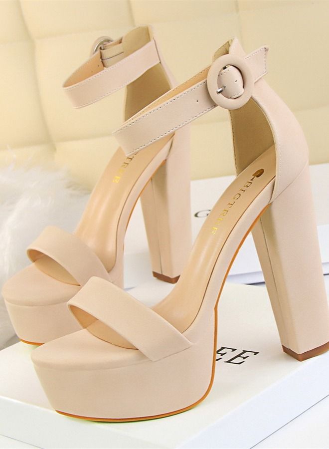 BIGTREE Thick Heel Super Slim Open Toe Belt Buckle High Heel Sandals 13.5CM