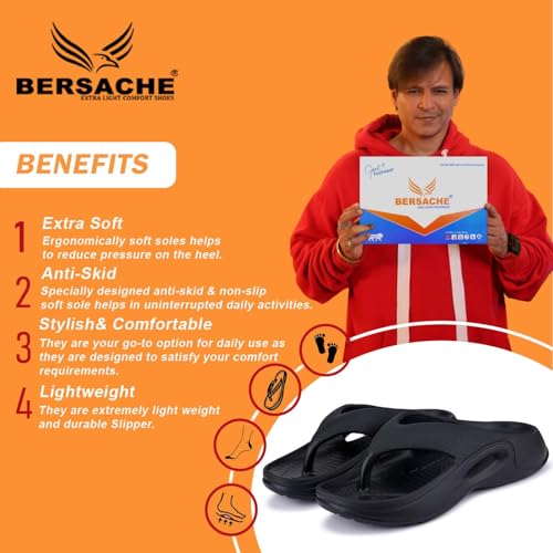 BERSACHE Lightweight Stylish Flip Flop with Sole for Men (Black) - Image 2