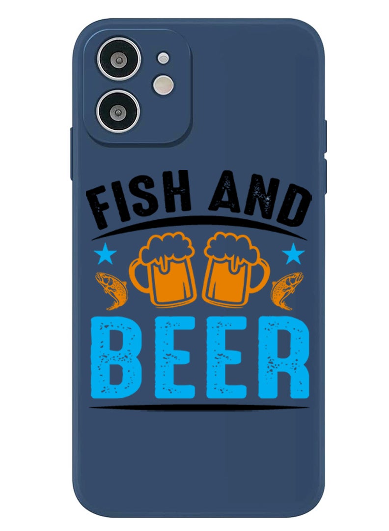 Theodor Protective Slim Fit Case Liquid Silicone Cover with Full Body Protection Anti-Scratch Shockproof Case For iPhone 12 Blue  - Fish and Beer black copy - Image 1