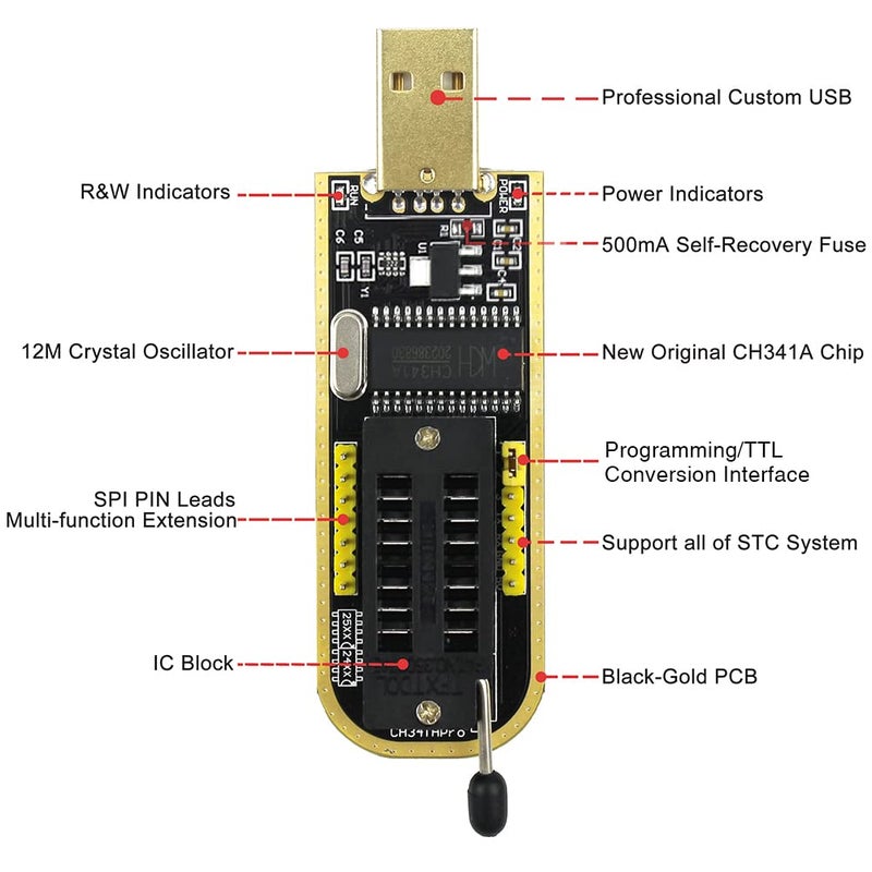 KeeYees SOP8 SOIC8 Test Clip and CH341A USB Programmer Flash for Most of 24 25 Series BIOS Chip with PDF Tutorial - Image 3