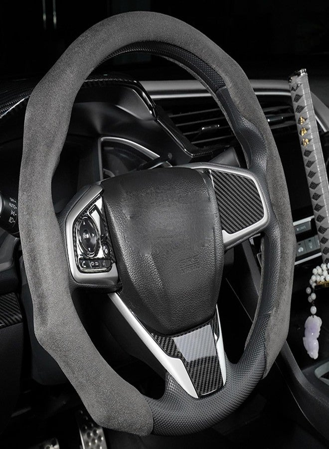 PartsTo غطاء عجلة القيادة من PartsTo مع مقبض من جلد الغزال الرياضي مناسب لسيارات Tesla Model 3 Y Corolla RAV4 Camry Civic Accord CR-V مقاس 14 ½ بوصة إلى 15 بوصة مع حواف مرتفعة (أسود، 14 ½ بوصة إلى 15 بوصة) - Image 1