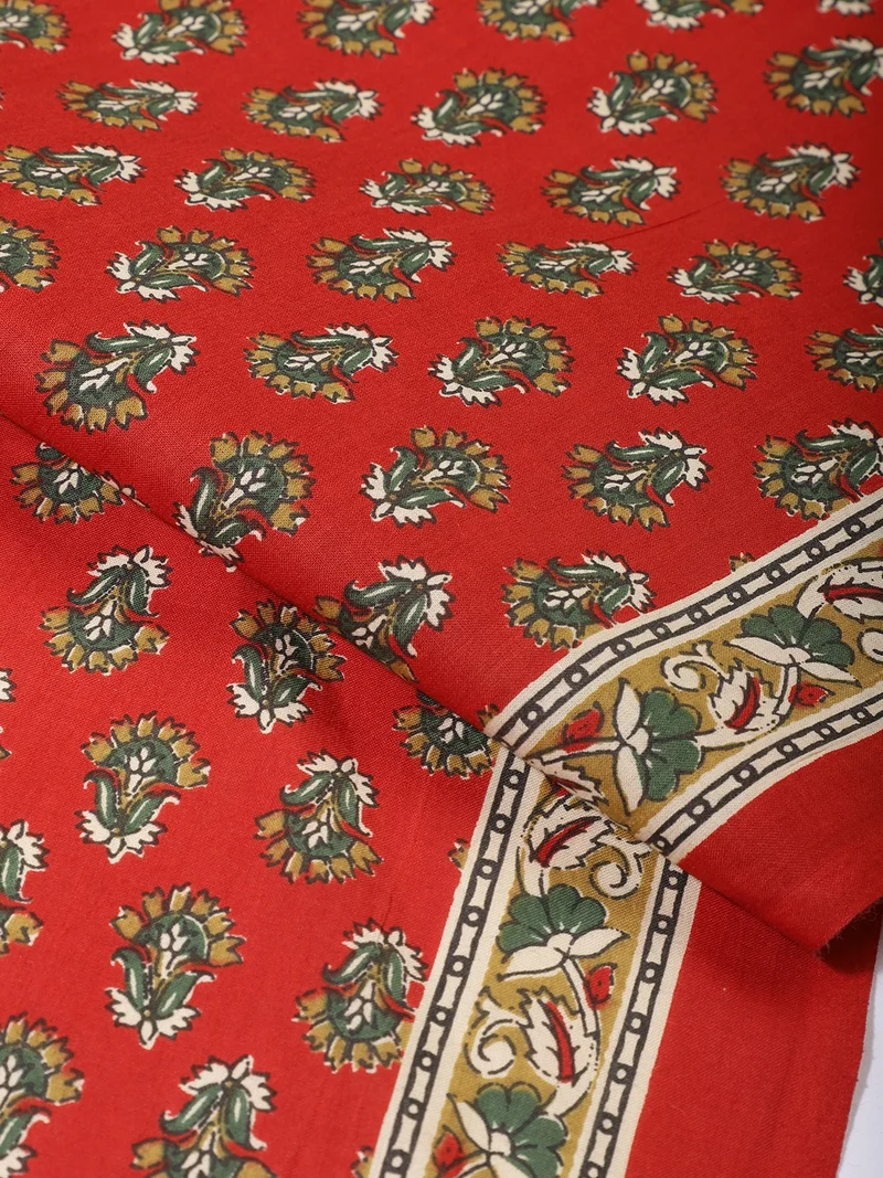 أيه كيه إس Crimson Red Floral Buti Print Fabric