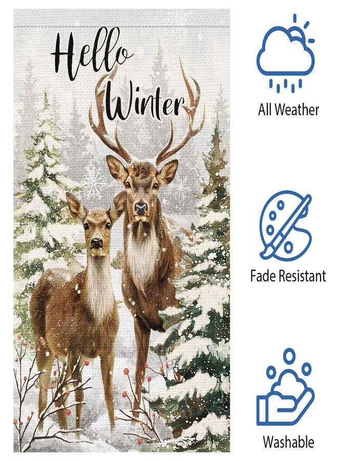 Heyfibro Hello Winter Deer Garden Flag 12x18 Inch Double Sided Burlap, Christmas Snowflake Snow Elk Yard Flags for Seasonal Xmas Outside Outdoor Decoration (ONLY FLAG) - Image 5