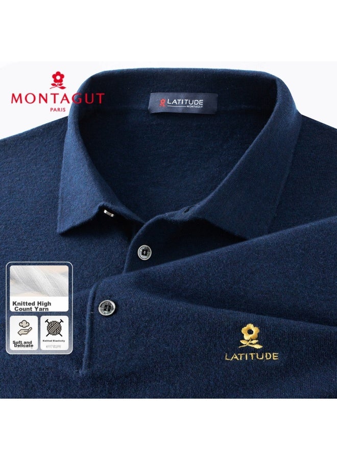 Montagut Horse Year Greeting Autumn And Winter Men's Knit Sweater Business Versatile Lapel Casual Sweater Men's T-shirt Navy Blue 2XL - Image 1