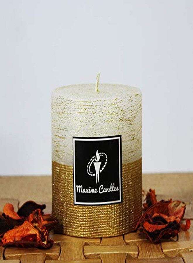 Maxime Candles Decorative Pillar Candles - Dual Tone (White & Gold) (3" (H)) - Image 1