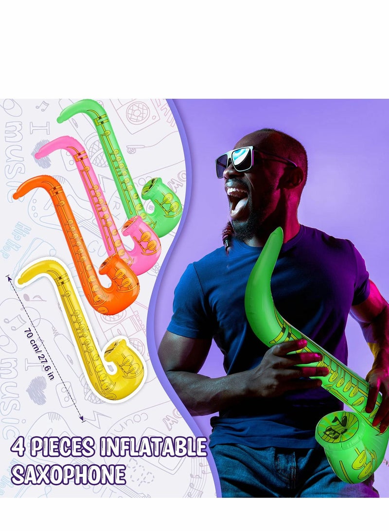 Excefore طقم ألعاب أدوات موسيقية قابلة للنفخ تشمل غيتار، باص، ساكسفون، ميكروفون، راديو، بالونات، إكسسوارات لحفلة ذات طابع موسيقي من الثمانينات والتسعينات، لون عشوائي - Image 4