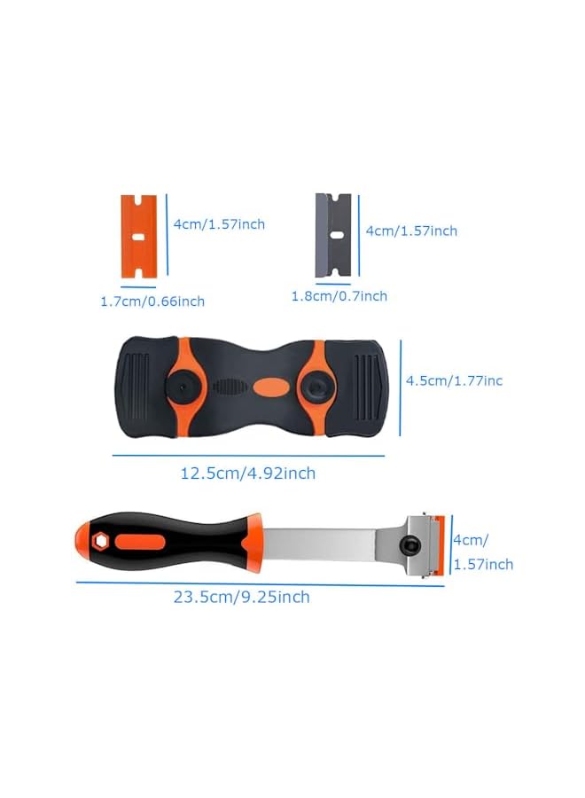 promass Razor Blade Scraper, 2 in 1 Scraper Tool, Long Handle Scraper Tool and Metal & PVC Double Edged Razor Blades, for Registration Sticker, Removing Label, Grease from Windshield, Glass - Image 2