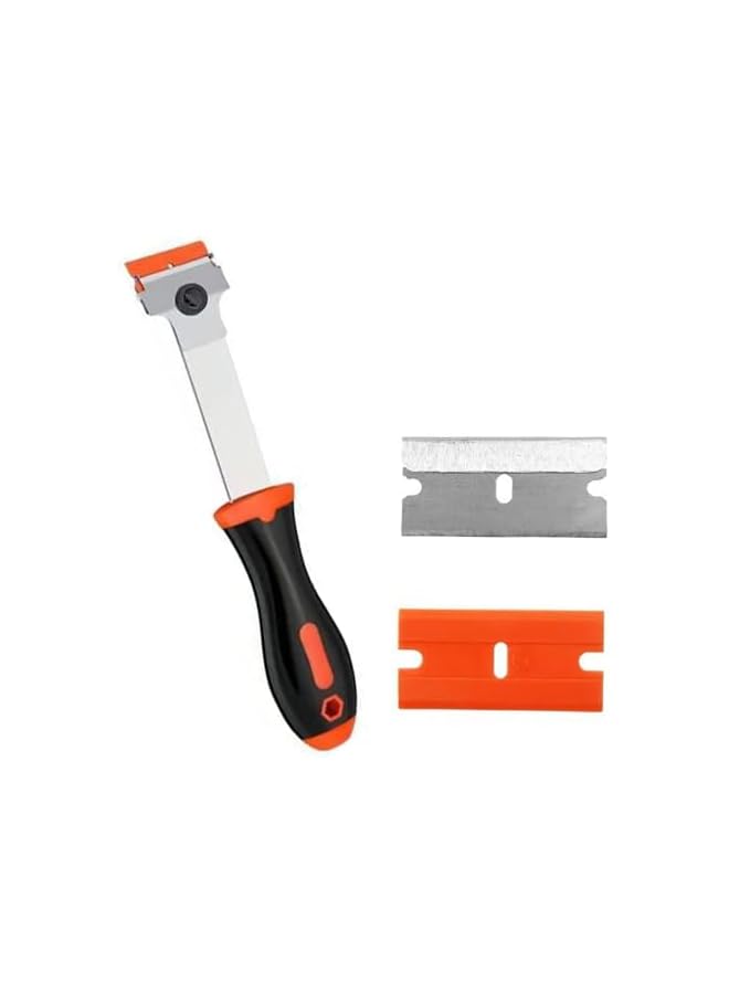 promass Razor Blade Scraper, 2 in 1 Scraper Tool, Long Handle Scraper Tool and Metal & PVC Double Edged Razor Blades, for Registration Sticker, Removing Label, Grease from Windshield, Glass - Image 3
