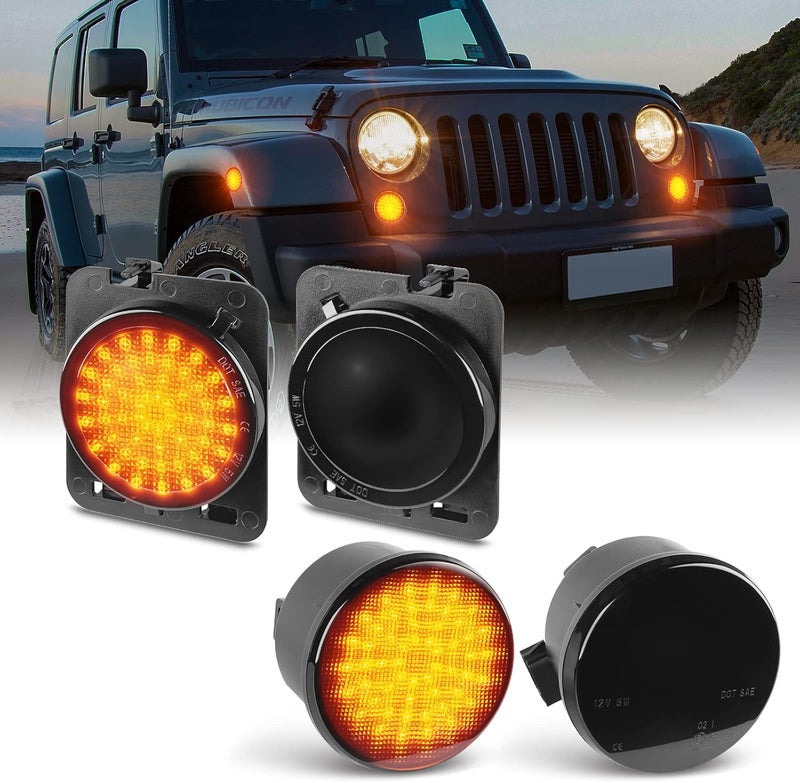 Gempro LED Sequential Turn Signals Side Marker Light Kits for Jeep Wrangler JK & Unlimited 2007-2018, Smoked Lens, 4PCS - Image 1
