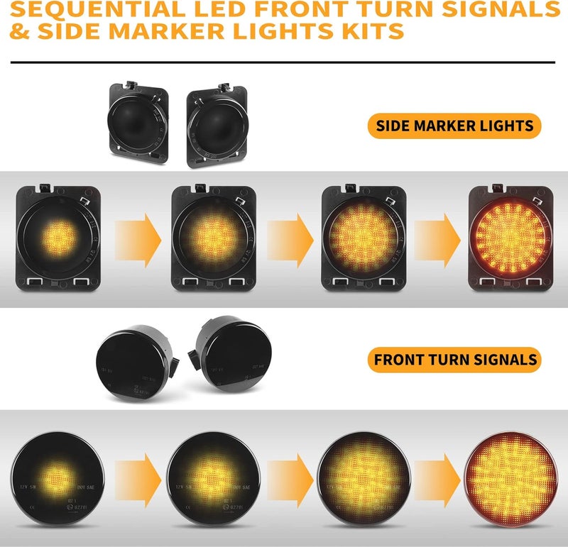 Gempro LED Sequential Turn Signals Side Marker Light Kits for Jeep Wrangler JK & Unlimited 2007-2018, Smoked Lens, 4PCS - Image 2